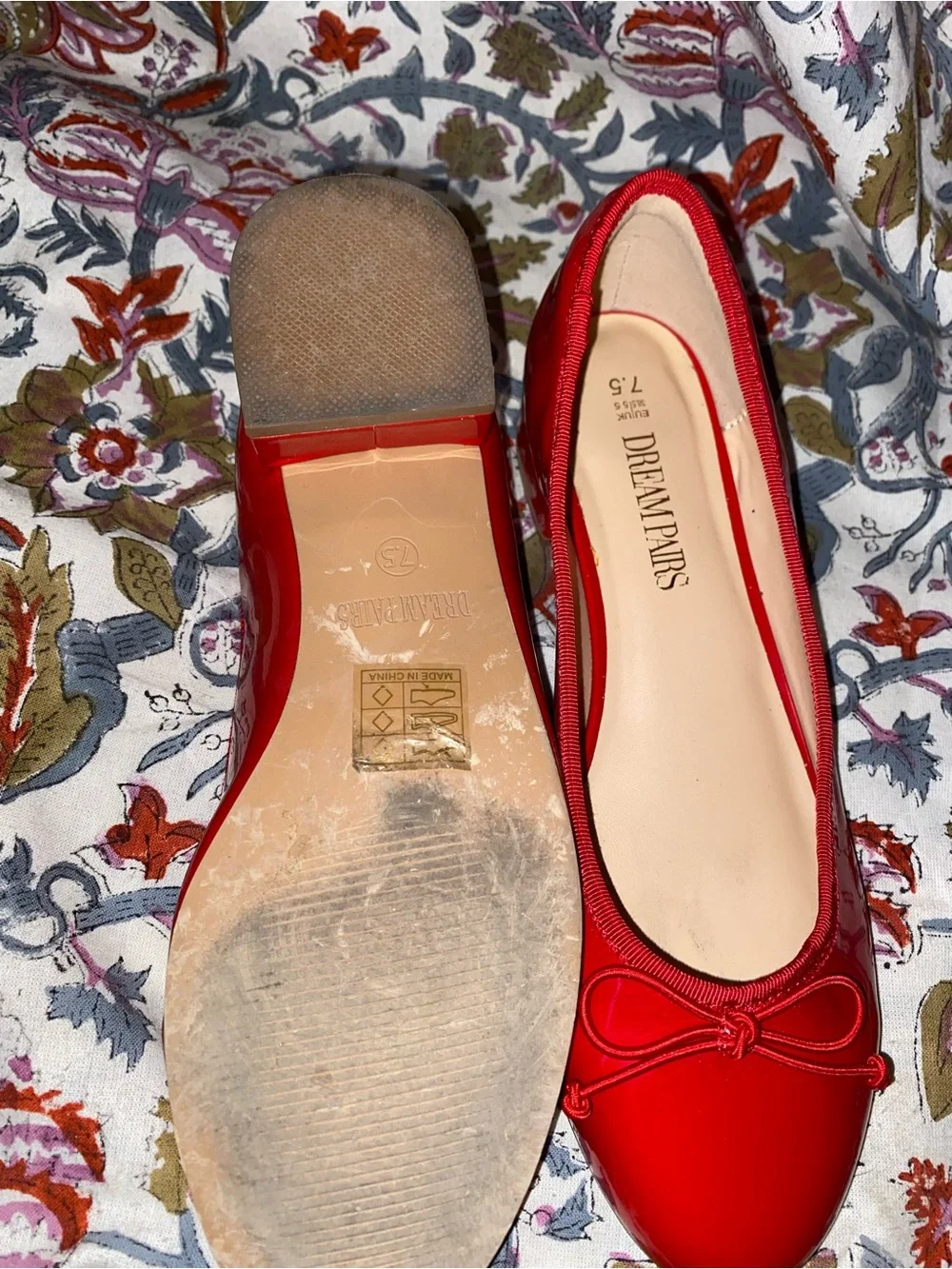 Dream Pairs Red Patent Ballet Flats with Bow and Low Heel